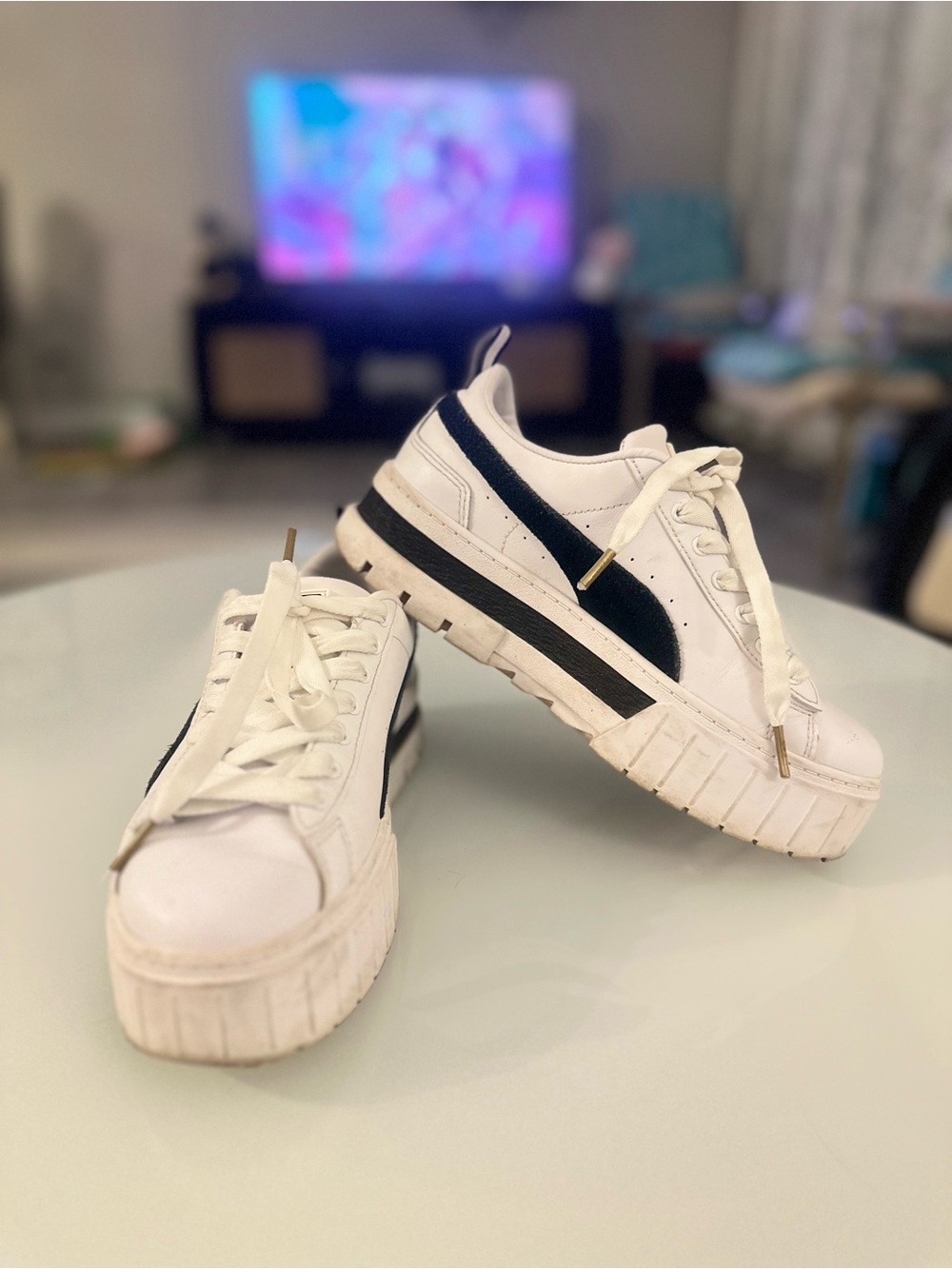Puma White and Black Platform Sneakers